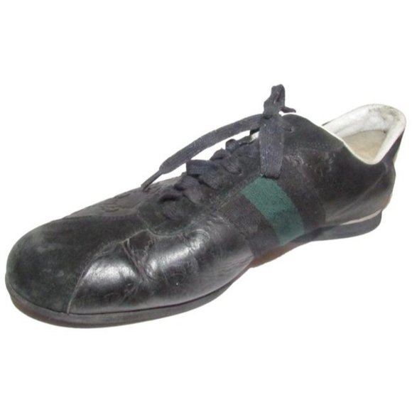 Gucci Navy Leather G Logo Green Stripe Guccissima - Picture 1 of 10